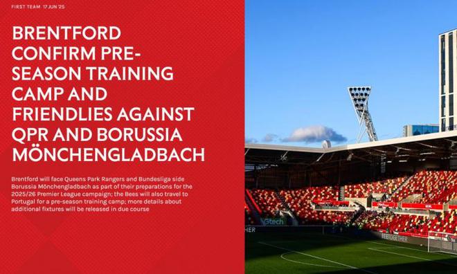 官方：布倫特福德8月季前賽對(duì)手為女王公園、門興