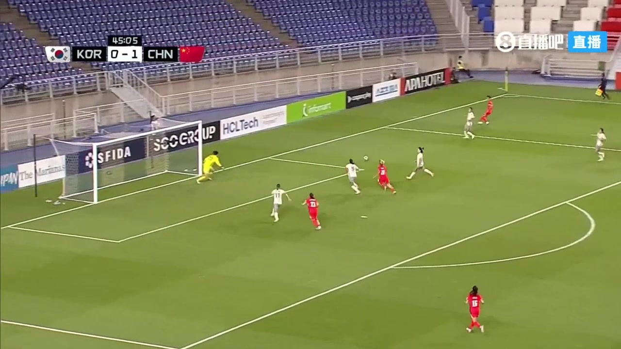 半場結(jié)束前遭扳平潘紅艷撲救不遠韓國女足補射扳平