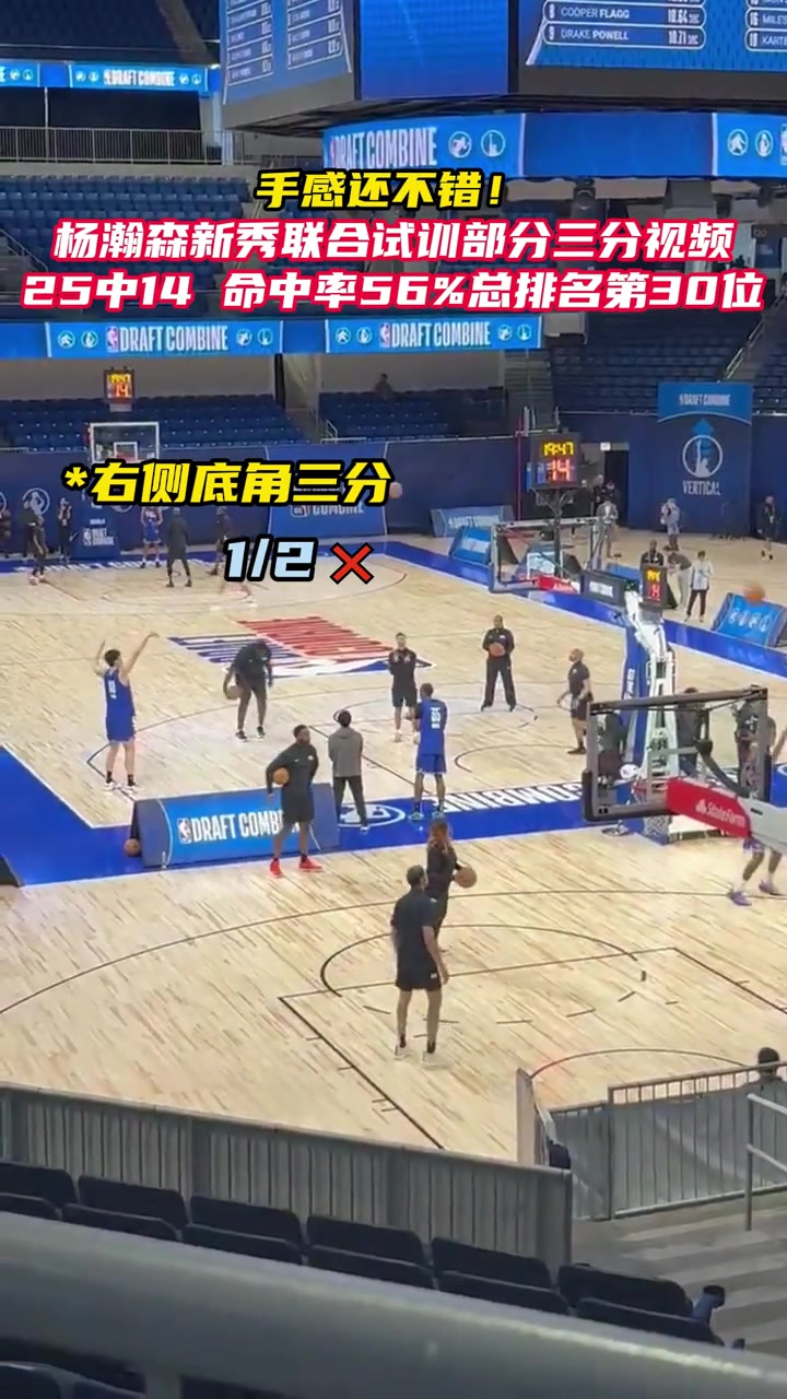 楊瀚森新秀聯(lián)合試訓(xùn)曾三分25中14 命中率56排新秀第30