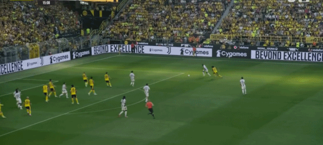 尤文半場(chǎng)1-0領(lǐng)先多特，卡盧盧助攻坎比亞索進(jìn)球。