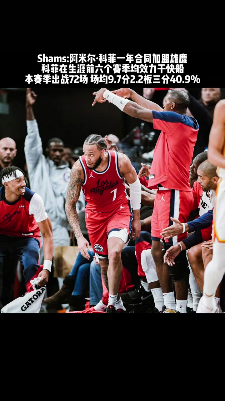 三分命中率40前快船球員科菲一年合同簽約雄鹿