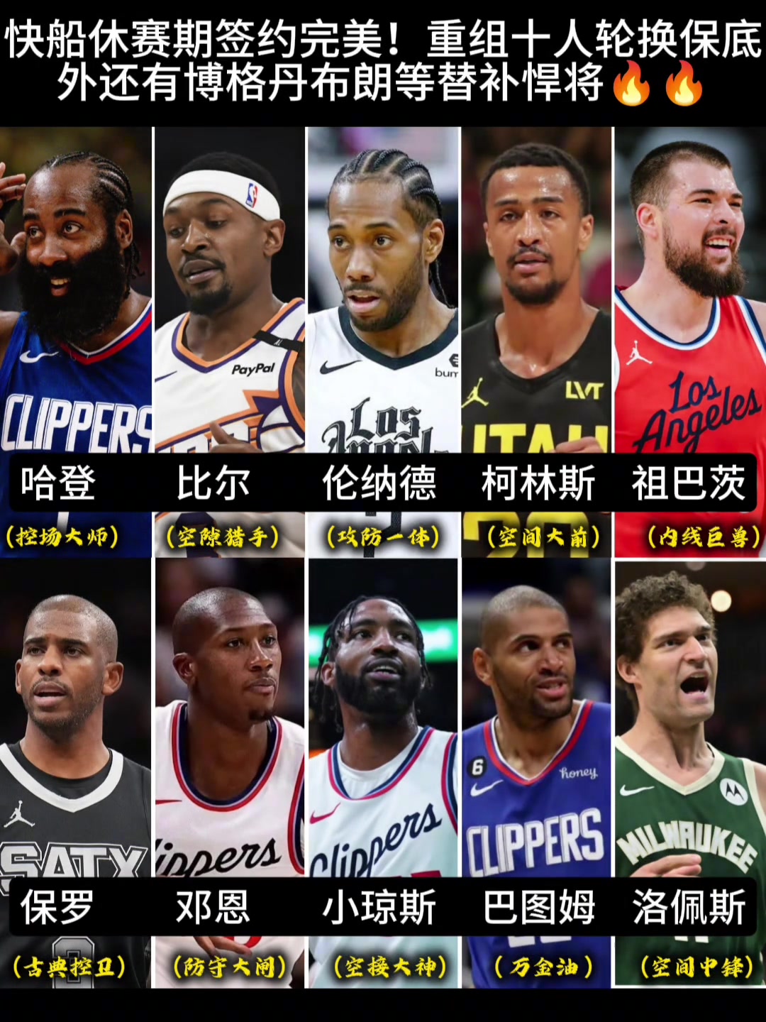 每個人定位明確單看快船新賽季紙面陣容真的有沖冠希望啊