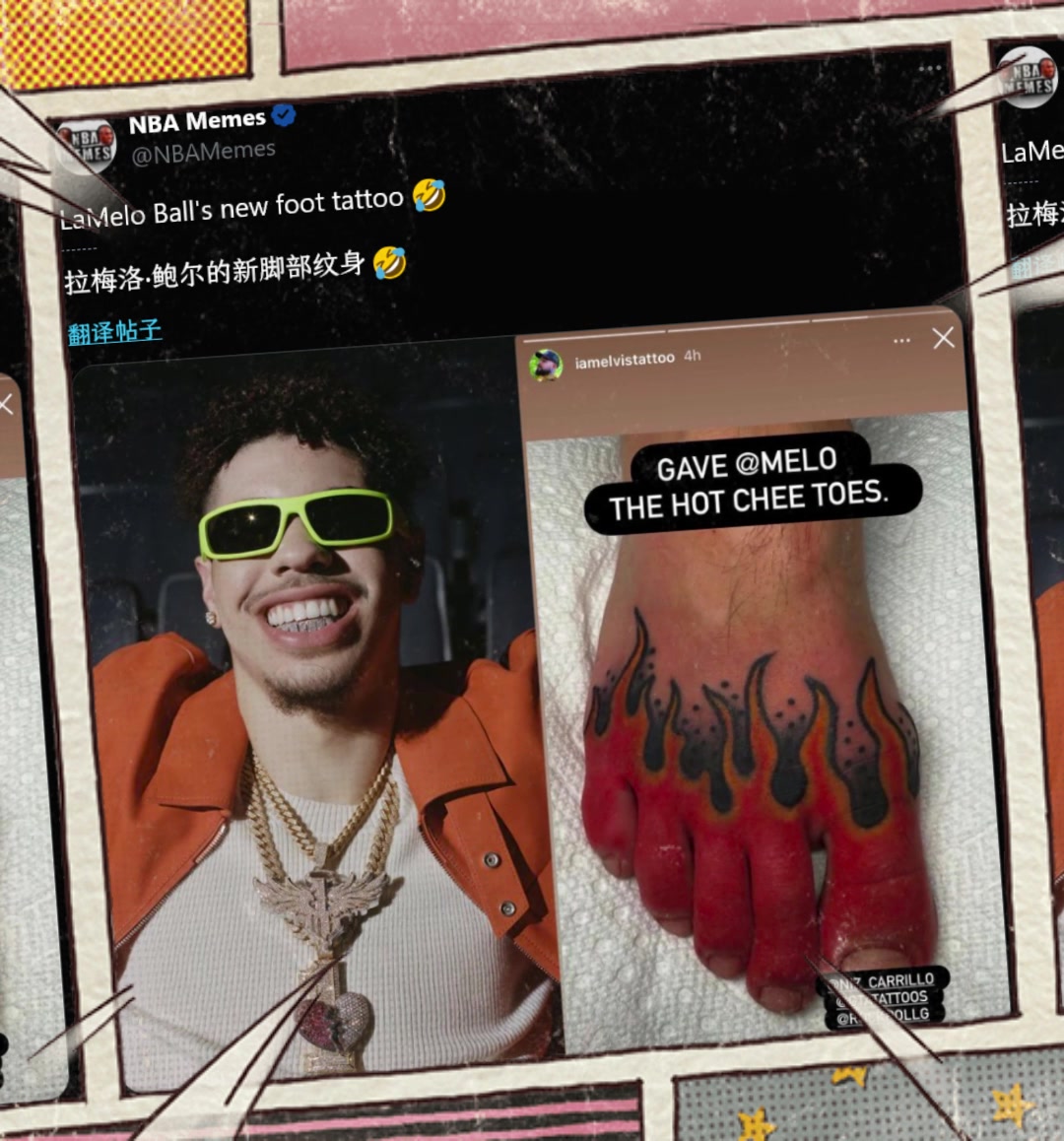 實(shí)在欣賞不來(lái)三球拉梅洛-鮑爾曬出足部新紋身簡(jiǎn)直逆天啊